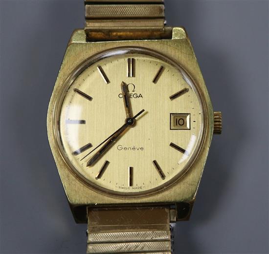 A gentlemans 1970s stainless steel and gold plated Omega manual wind wrist watch, movement c.613,